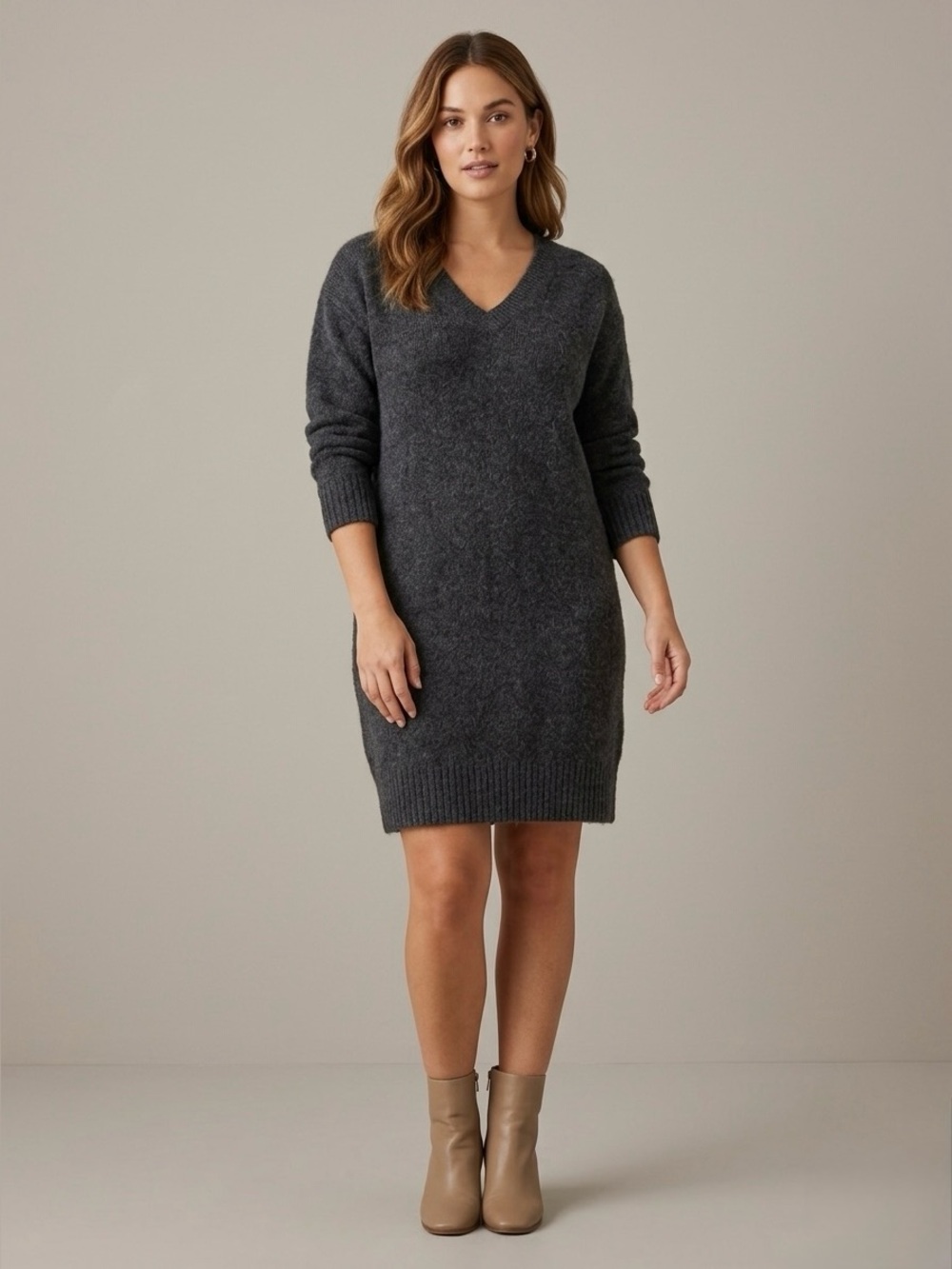 Knit V-Neck Sweater Dress Size Large